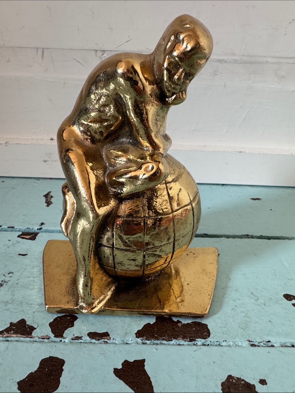 Mid Century Modern  Weighted Brass “ The Thinker” Riverside Brass Canada